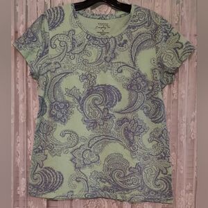 Sonoma Everyday Tee Women's Size L Mint Green with Blue Paisley Design